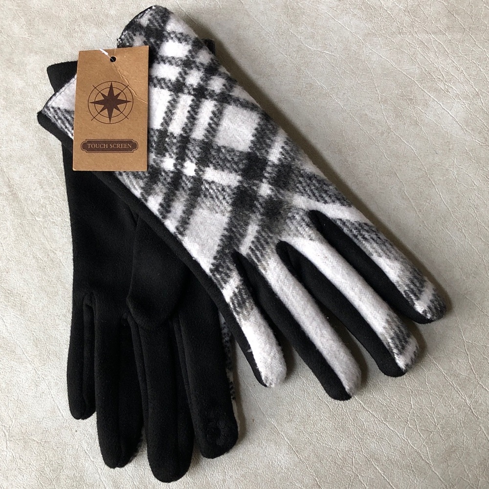 Janes Paul Lady’s Stylish and Warm Black White Plaid Touch Screen Driving Gloves